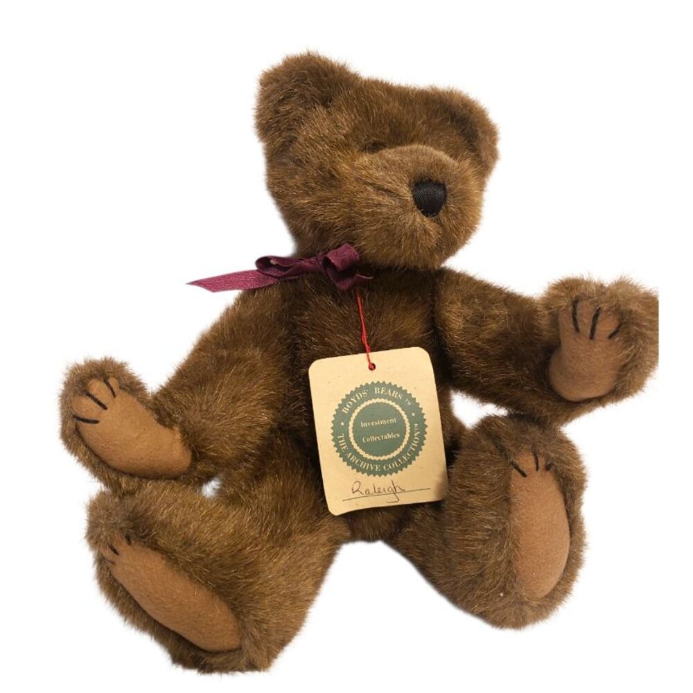 Boyd's Bears Raleigh 1990-94 11" Brown Plush Jointed Bear Archive Collection Tag